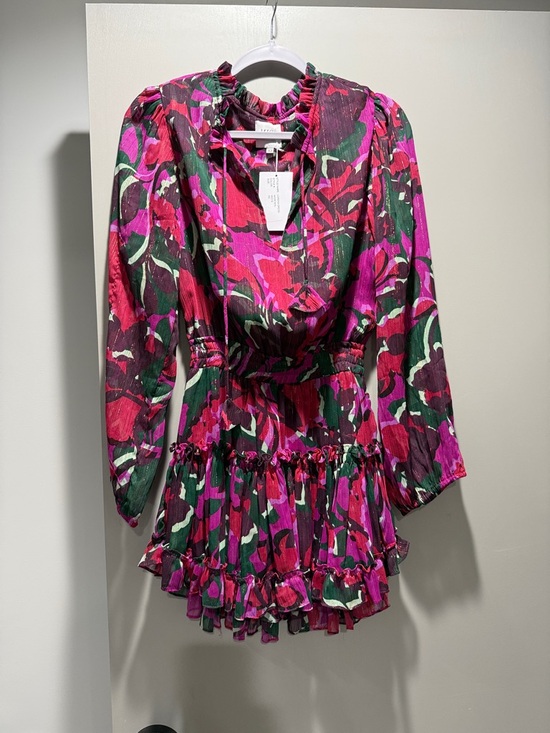 Misa Los Angeles Dresses & Skirts - Misa Los Angeles new Lorena dress Pink and Green Floral Ruffle-Waist Tunic xs